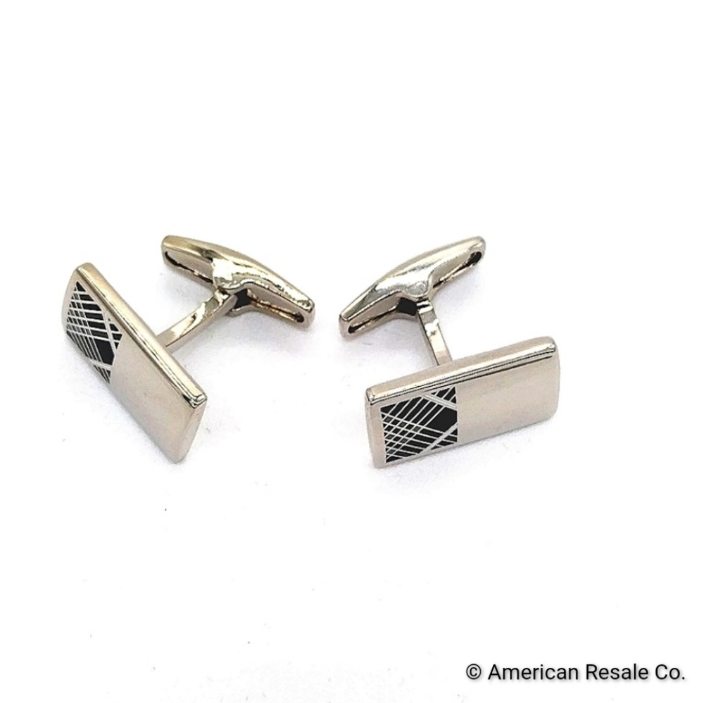 SALE! Vintage Burberry Nova Check Silver Signed Cufflinks - Picture 3 of 7